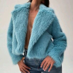 Women's Fluffy Short Jacket With Long Sleeves Winter Women Coat Winter Women